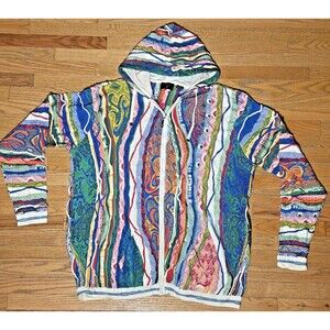 COOGI Sweater Rainbow 5XL Full Zip 3D Knit Jacket Hoodie mercerized cotton